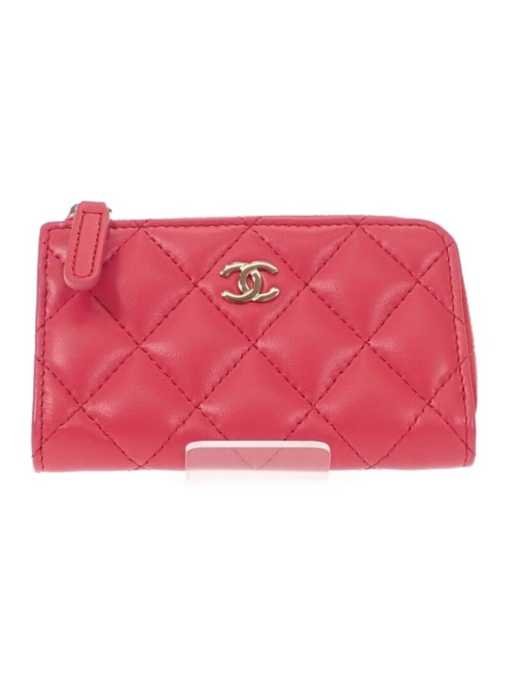 Chanel Quilted Key Ring Coin Case Lambskin Pink Gold